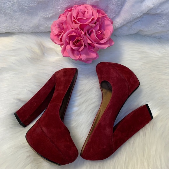 Aldo Burgundy Suede Platform Chunky Heels Pump - Picture 5 of 16